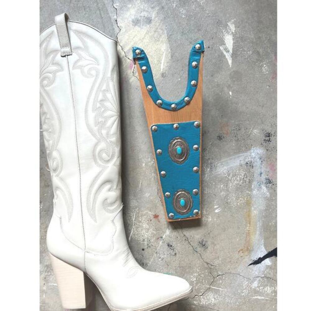 Western Boot Horn, handmade, leather concho embellished, Country Music, Cowgirl